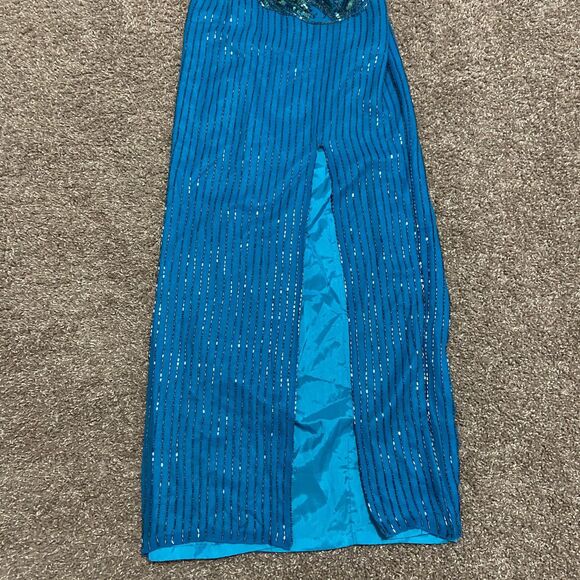 Vintage Nadine Blue Hand Beaded Sequin Halter Cocktail/Evening Long Dress - Picture 4 of 9